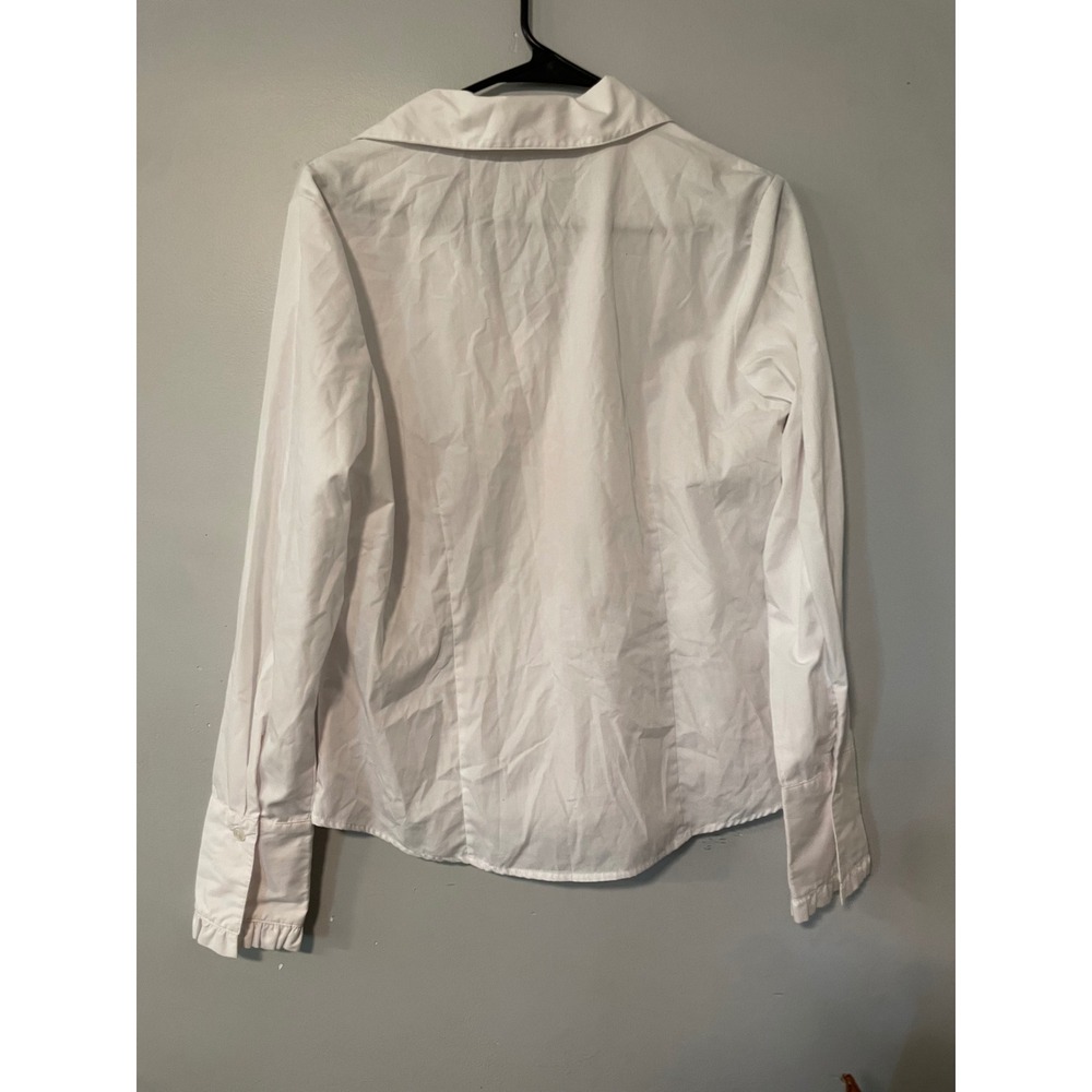 Impressions White Ruffle Trim Button Down Blouse Long Sleeve Office Top Medium - Picture 2 of 6